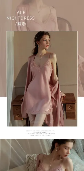 Design Lace Trim Satin Slip Dress with Built-in Bra in Sage Green Sleepwear - 13