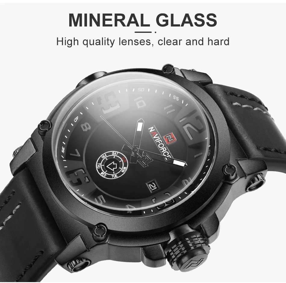 Design NAVIFORCE Military-Style Chronograph Black Dial Brown Leather Strap Watch Watches - 8