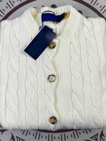 Design Cable Knit Cardigan Beige Wool Blend Cardigan - 9