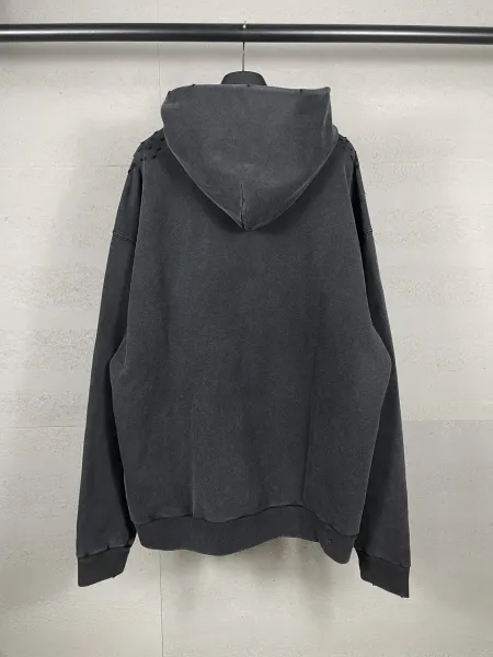 Balenciaga Distressed Logo Hoodie Black - 32