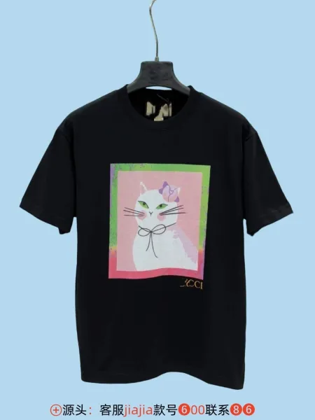 Gucci Cat Print Graphic T-Shirt Black - 1