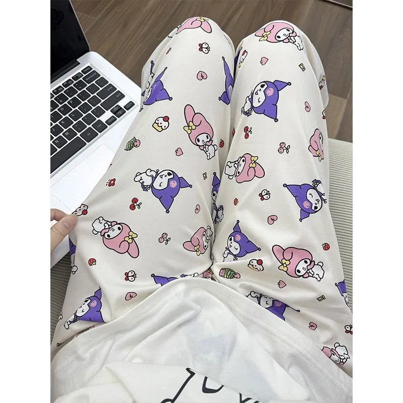 Sanrio Kuromi and My Melody Print Lounge Pants White Sleepwear