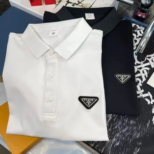 Prada Triangle Logo Polo Shirt White and Black - 7