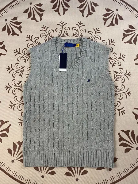 Polo Ralph Lauren Cable Knit V-Neck Vest White Gray Navy Vest Top - 5