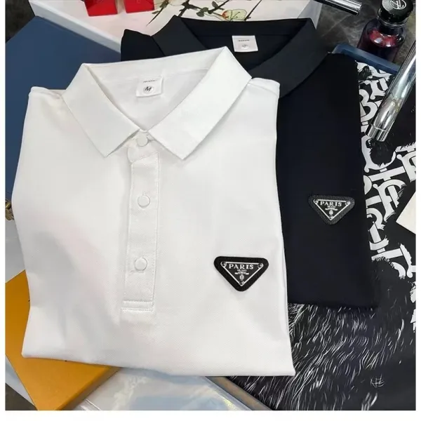 Prada Triangle Logo Polo Shirt White and Black - 15