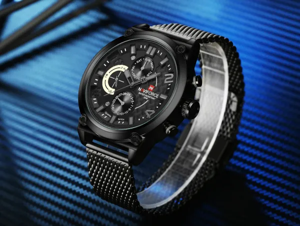 Design NAVIFORCE Chronograph Black Red Mesh Strap Quartz Watch Watches - 17