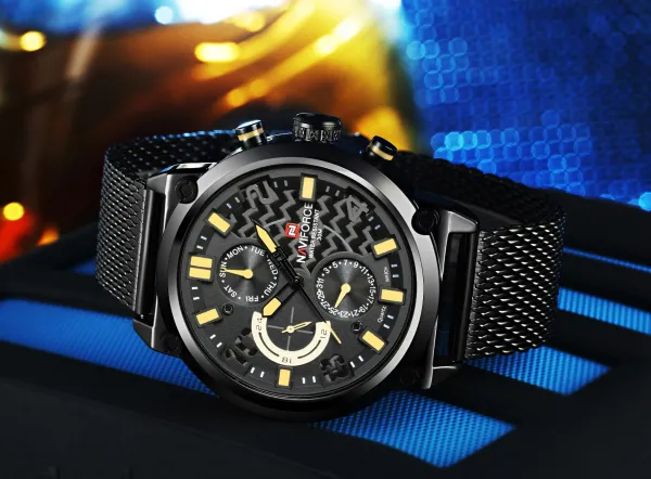 Design NAVIFORCE Chronograph Black Red Mesh Strap Quartz Watch Watches - 25