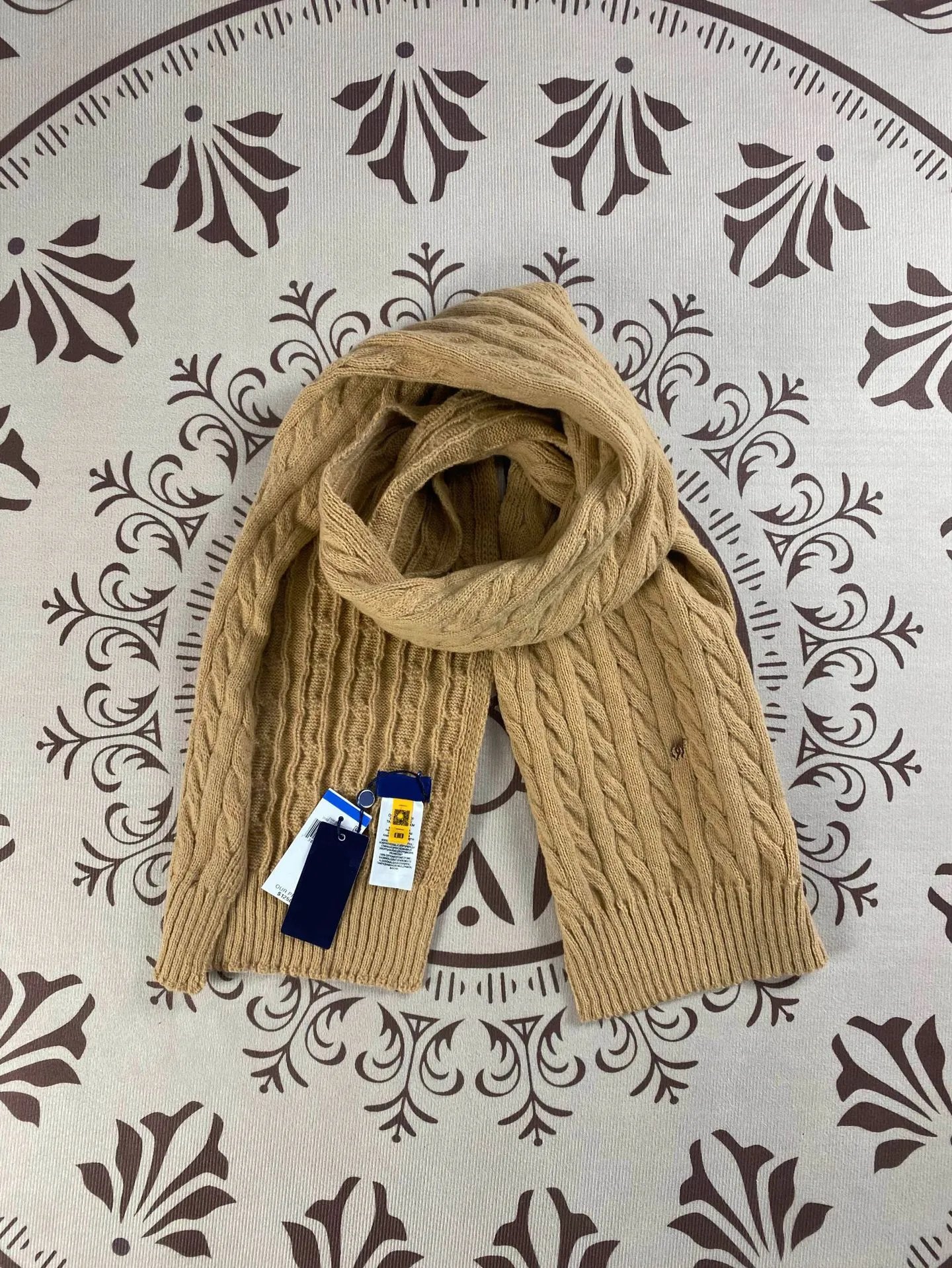 Polo Ralph Lauren Cable Knit Cashmere Scarf Beige Scarves