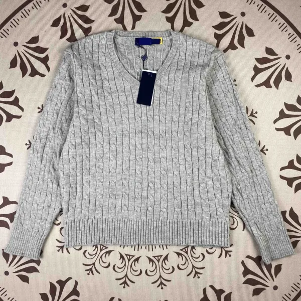 Design Cable Knit V-Neck Sweater White - 7