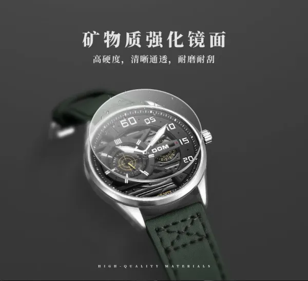 Design DOM DOM Chronograph Military Green Leather Strap Watch Watches - 11