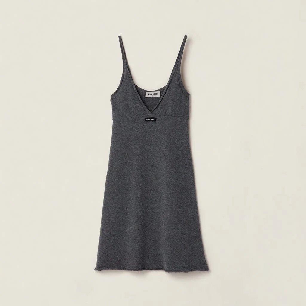 Miu Miu Knit Slip Dress Gray
