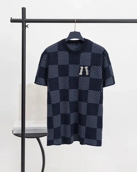 Off-White Checker Knit T-Shirt Navy Green - 6