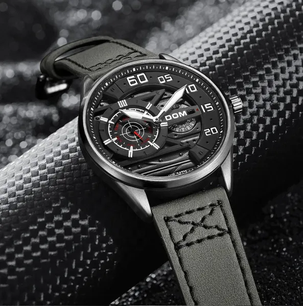 Design DOM DOM Chronograph Military Green Leather Strap Watch Watches - 16