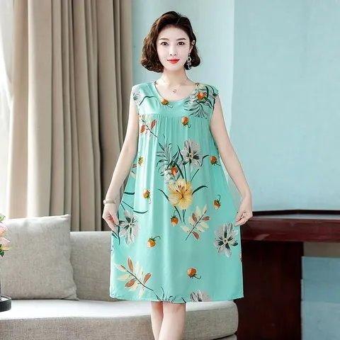 Design Floral Print Mint Green Sleeveless Casual Dress
