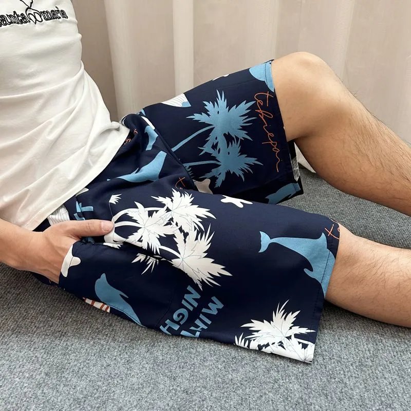 Telfar Palm Tree Print Shorts Navy Blue