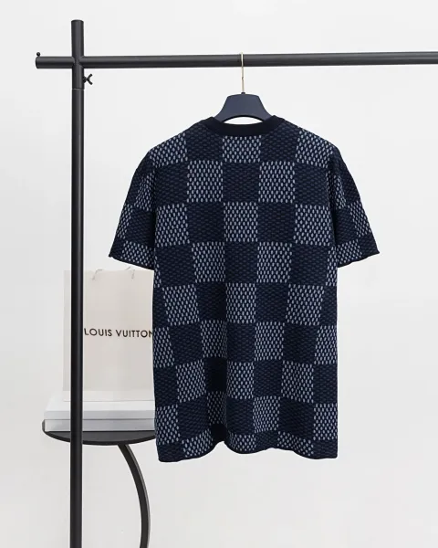 Off-White Checker Knit T-Shirt Navy Green - 7