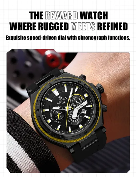 Design Reward VIP Chronograph Black with Yellow Accents Watch Watches - 4