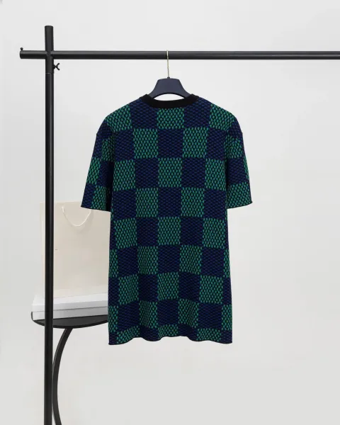 Off-White Checker Knit T-Shirt Navy Green - 9