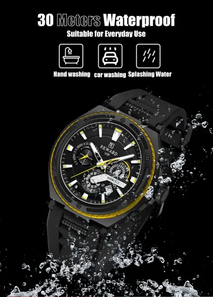 Design Reward VIP Chronograph Black with Yellow Accents Watch Watches - 12