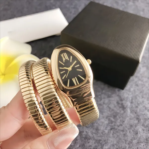 Design Serpent-Style Gold-Tone Quartz Watch with Black Dial Watches - 1
