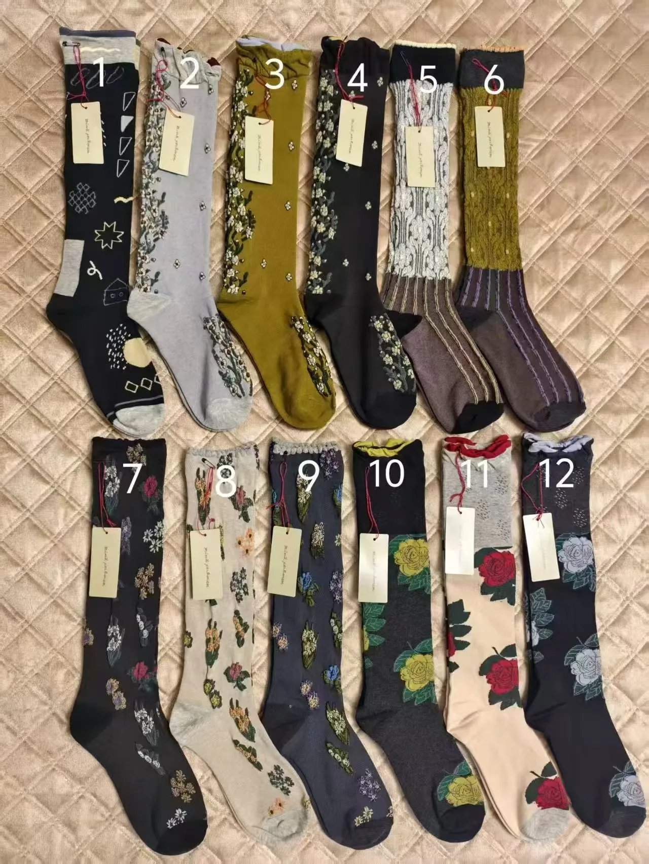 Design Floral Print Ribbed Cuff Socks Black - 2