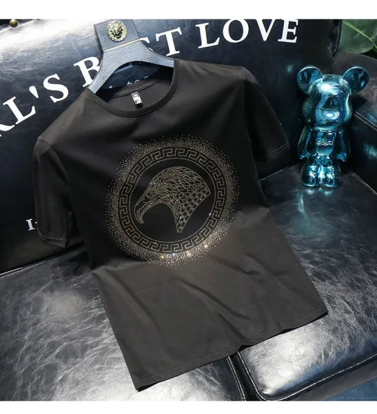 Versace Medusa Eagle Crystal Embellished Royal Blue T-Shirt - 7