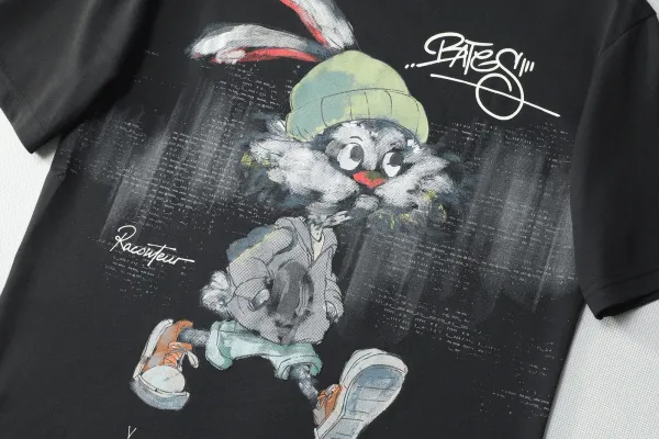 Design Rabbit Graffiti Print Oversized Black T-Shirt - 15