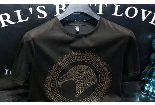 Versace Medusa Eagle Crystal Embellished Royal Blue T-Shirt - 16