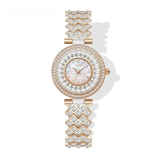 Design DOM Diamond-Embellished Rose Gold Watch with Mother-of-Pearl Dial Watches - 1