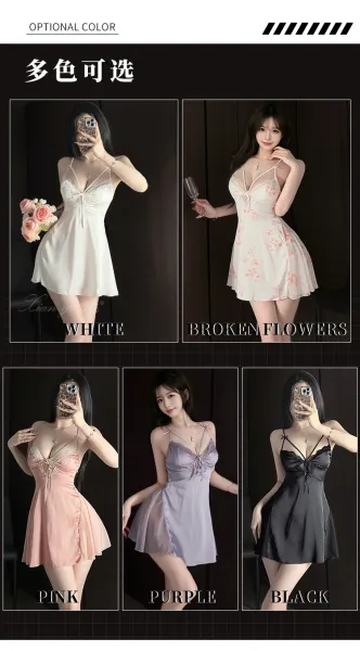 Design Pink Lace-Trimmed Satin Slip Dress Sleepwear - 8