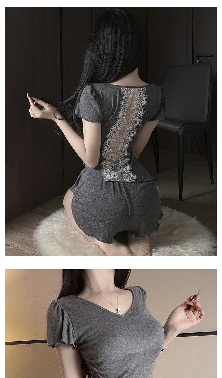 Design Pink Lace-Back Pajama Set Sleepwear - 7