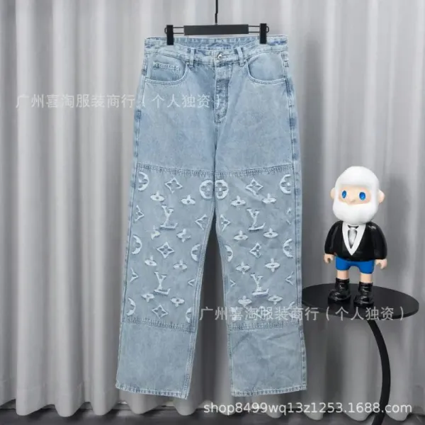 Louis Vuitton Monogram Patchwork Wide-Leg Jeans Light Blue - 1