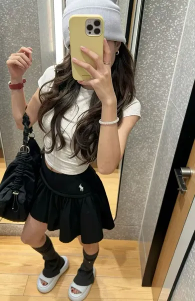 Fred Perry Polo Shirt Gray with Black Tennis Skirt - 6