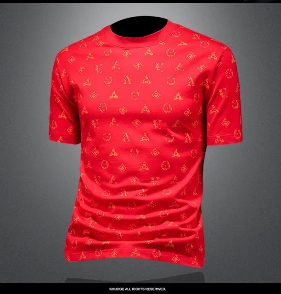Design All-Over Print Orange Geometric Pattern Gray T-Shirt - 10