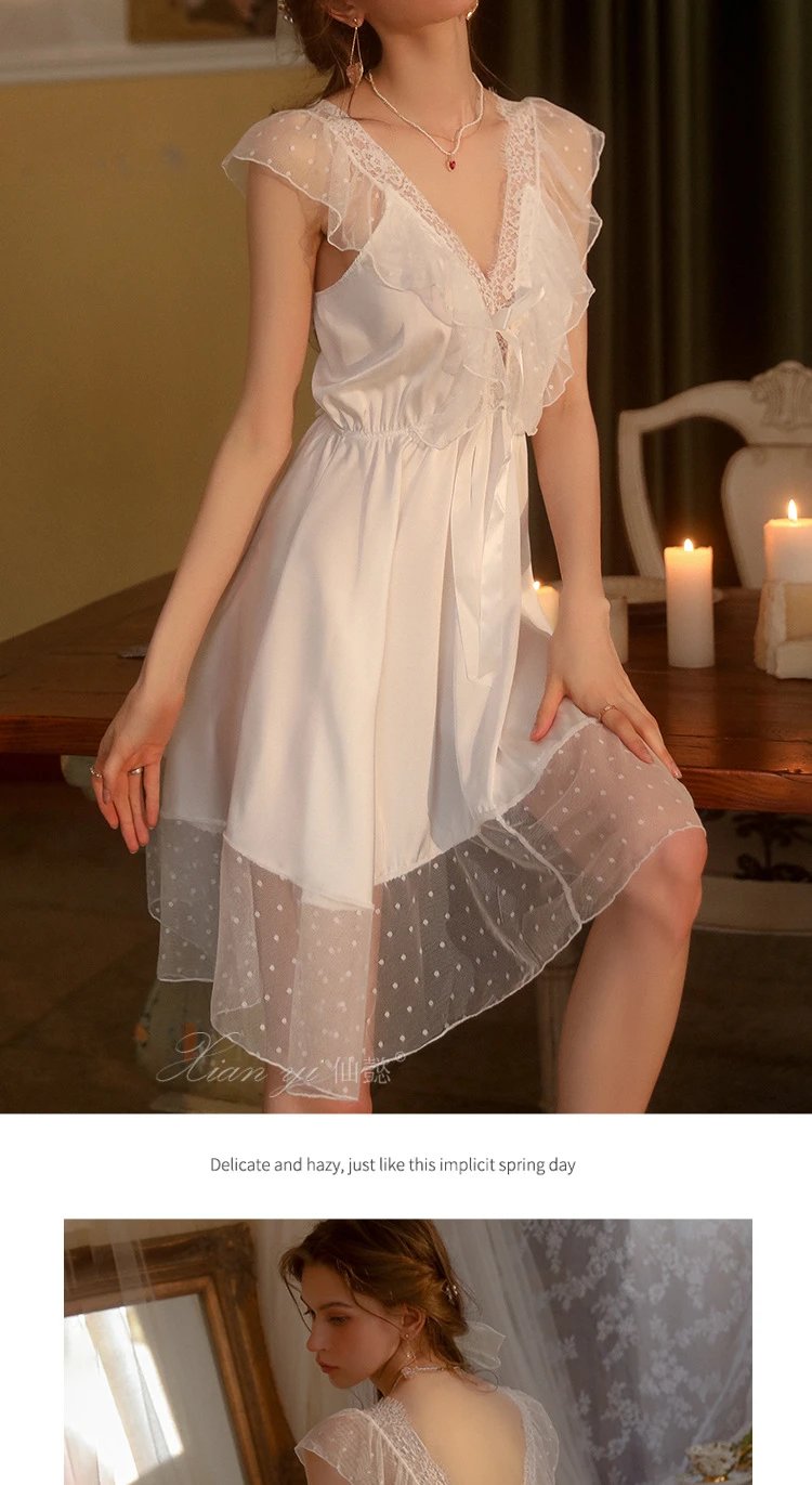 Design Lace-Trimmed Satin Sleepwear Set Black - 12