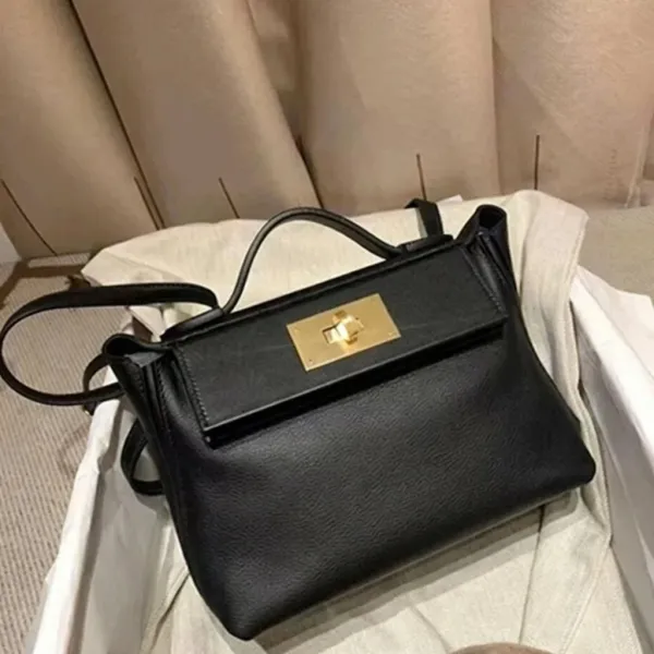 Design Mini Top-Handle Satchel Black Leather Handbag - 1