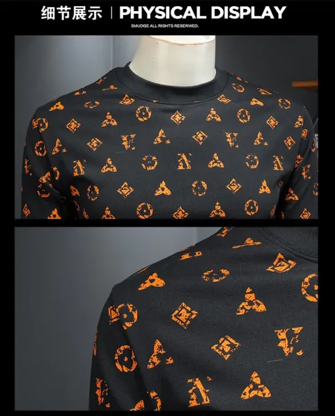 Design All-Over Print Orange Geometric Pattern Gray T-Shirt - 21