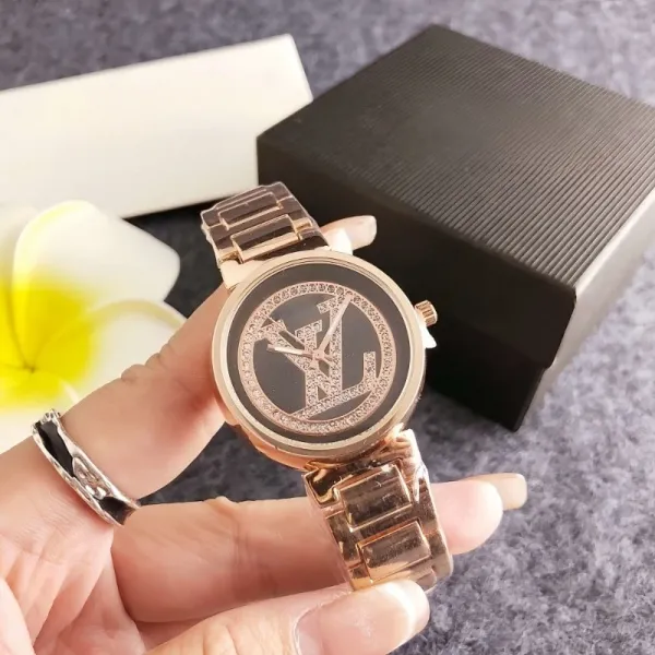 Louis Vuitton Monogram Logo Watch Gold Black Quartz Watch Watches - 8
