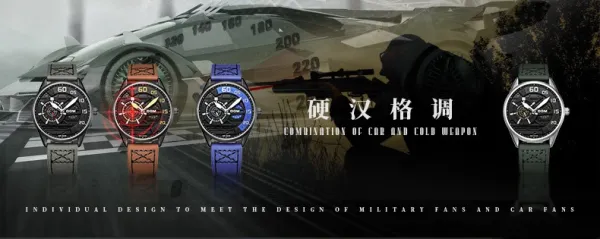 Design DOM DOM Chronograph Military Green Leather Strap Watch Watches - 3