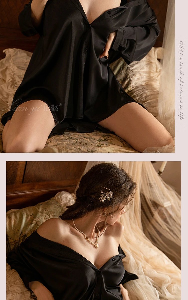 Design Pure Desire Romantic Bow-Knot Shirt Dress White Sleepwear - 17
