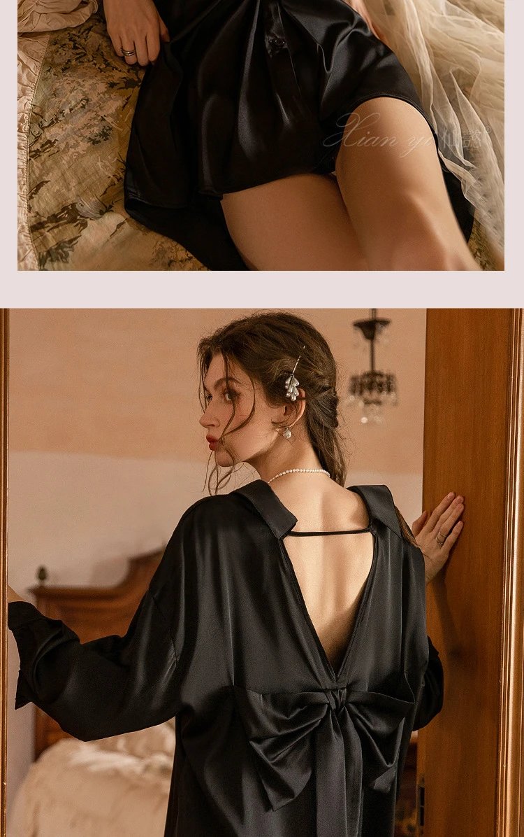 Design Pure Desire Romantic Bow-Knot Shirt Dress White Sleepwear - 18