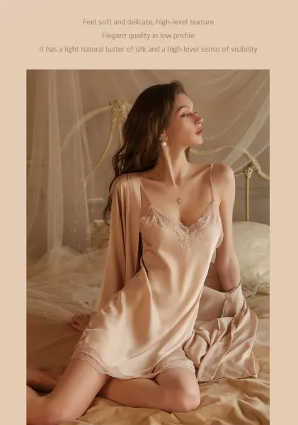 Design 2287D Lace Trim Satin Slip Dress with Removable Pad Sleepwear - 20