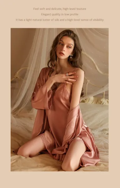 Design 2287D Lace Trim Satin Slip Dress with Removable Pad Sleepwear - 24