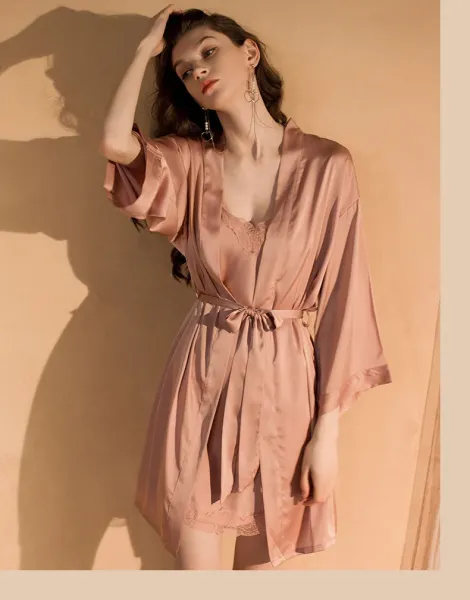 Design 2287D Lace Trim Satin Slip Dress with Removable Pad Sleepwear - 26