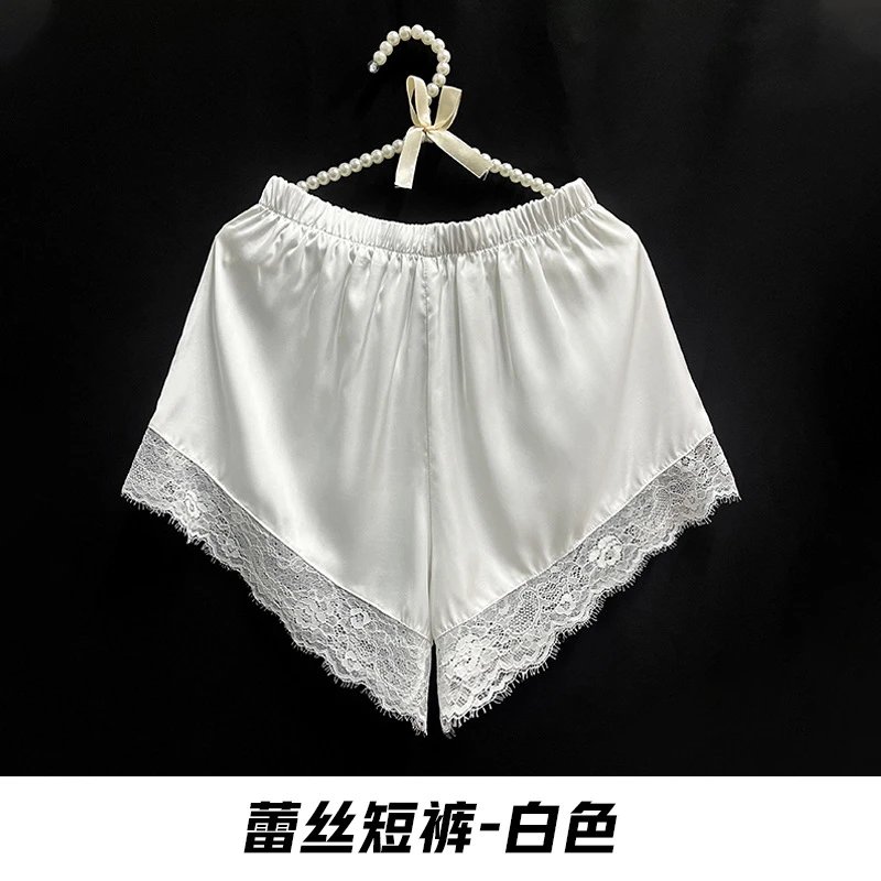Design Lace-Trimmed Satin Shorts White Sleepwear