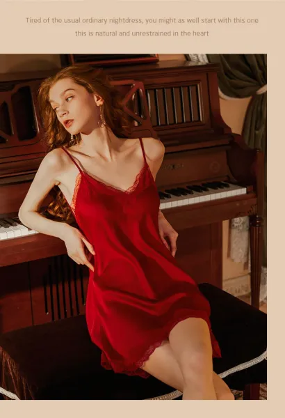 Design 2287D Lace Trim Satin Slip Dress with Removable Pad Sleepwear - 34