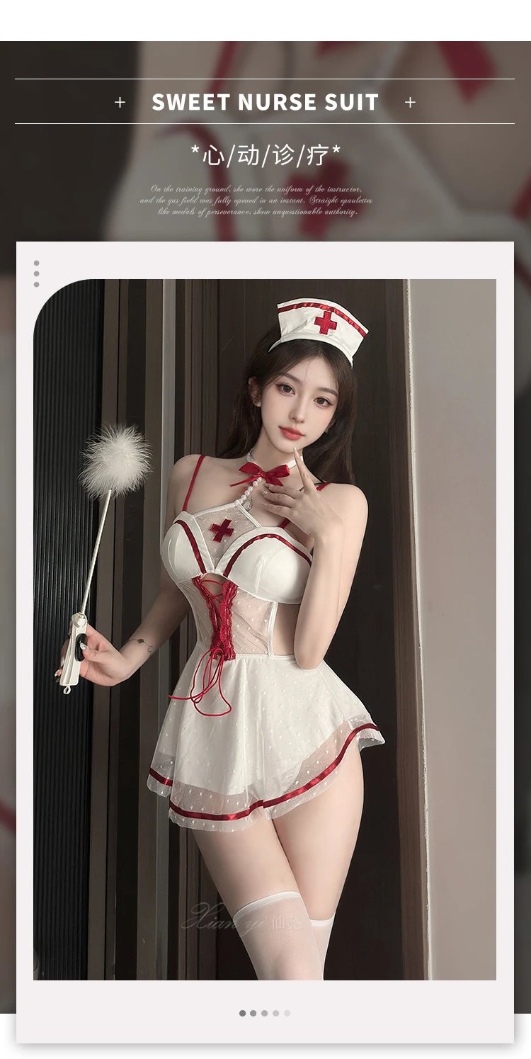 Design Original Nurse Costume Set White Red Dress - 6