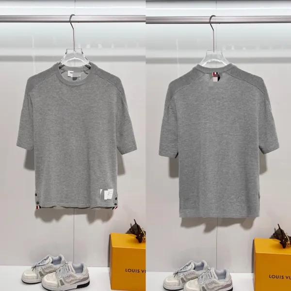 Thom Browne Short-Sleeve Crewneck T-Shirt Gray - 1