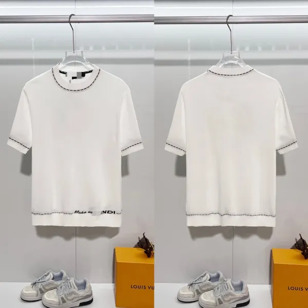 Fendi Knit T-Shirt White with Contrast Stitching - 1