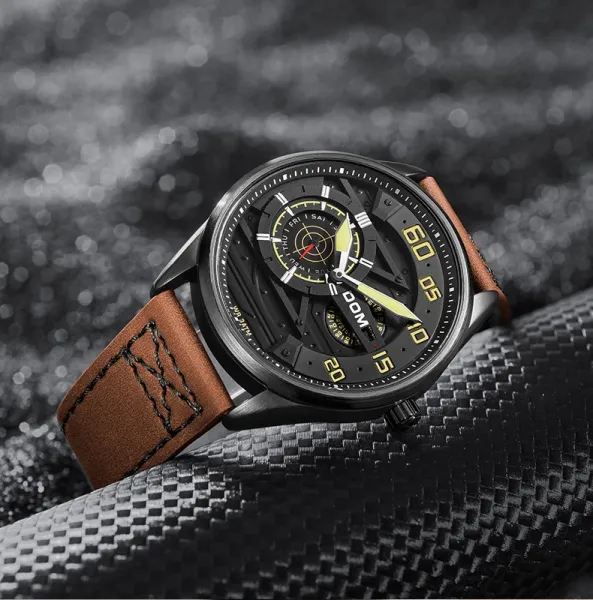 Design DOM DOM Chronograph Military Green Leather Strap Watch Watches - 19